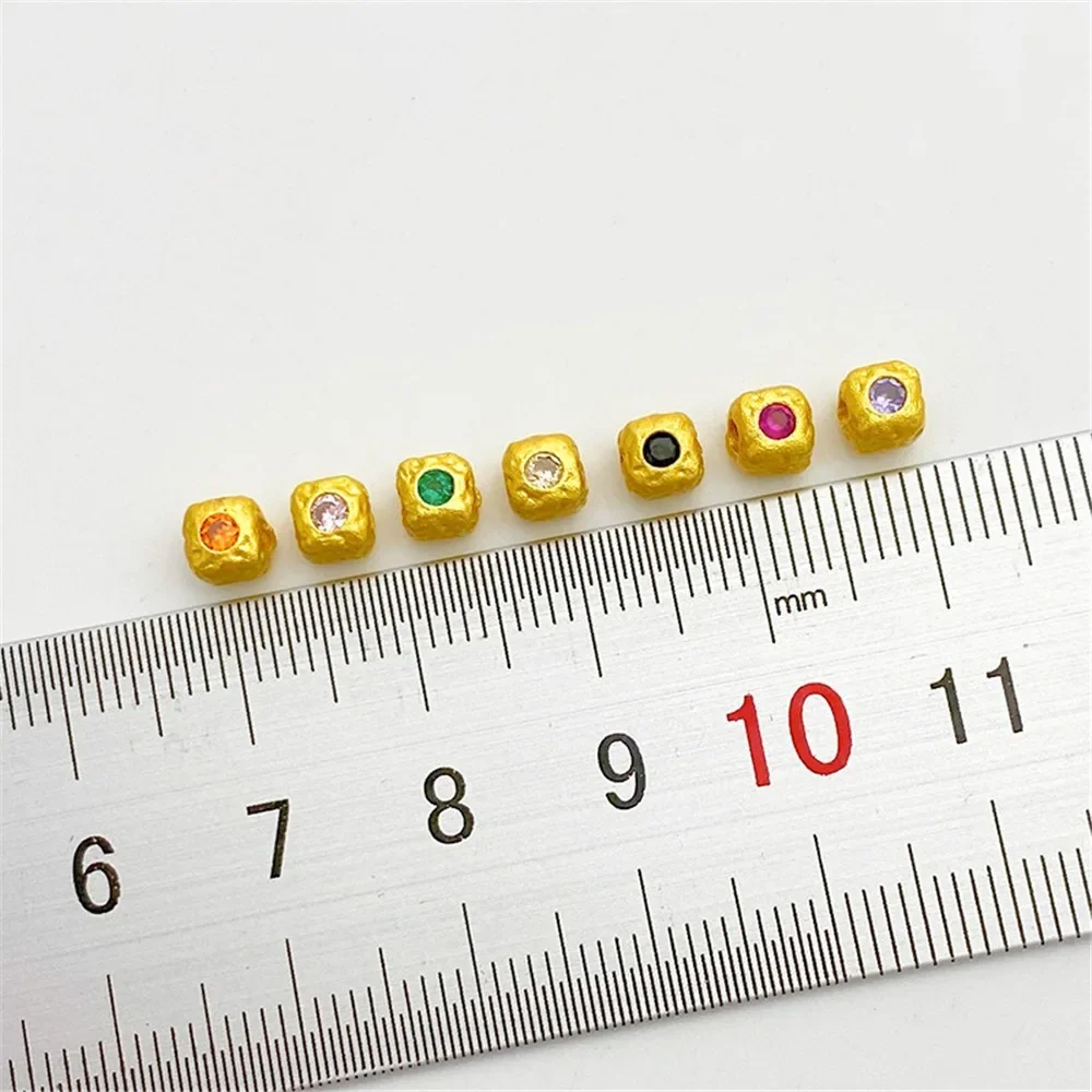 

18K Gold-wrapped Gold Inlaid Zircon Square Grain Bead-separated Loose Bead DIY Bracelet Necklace Jewelry Accessories Material