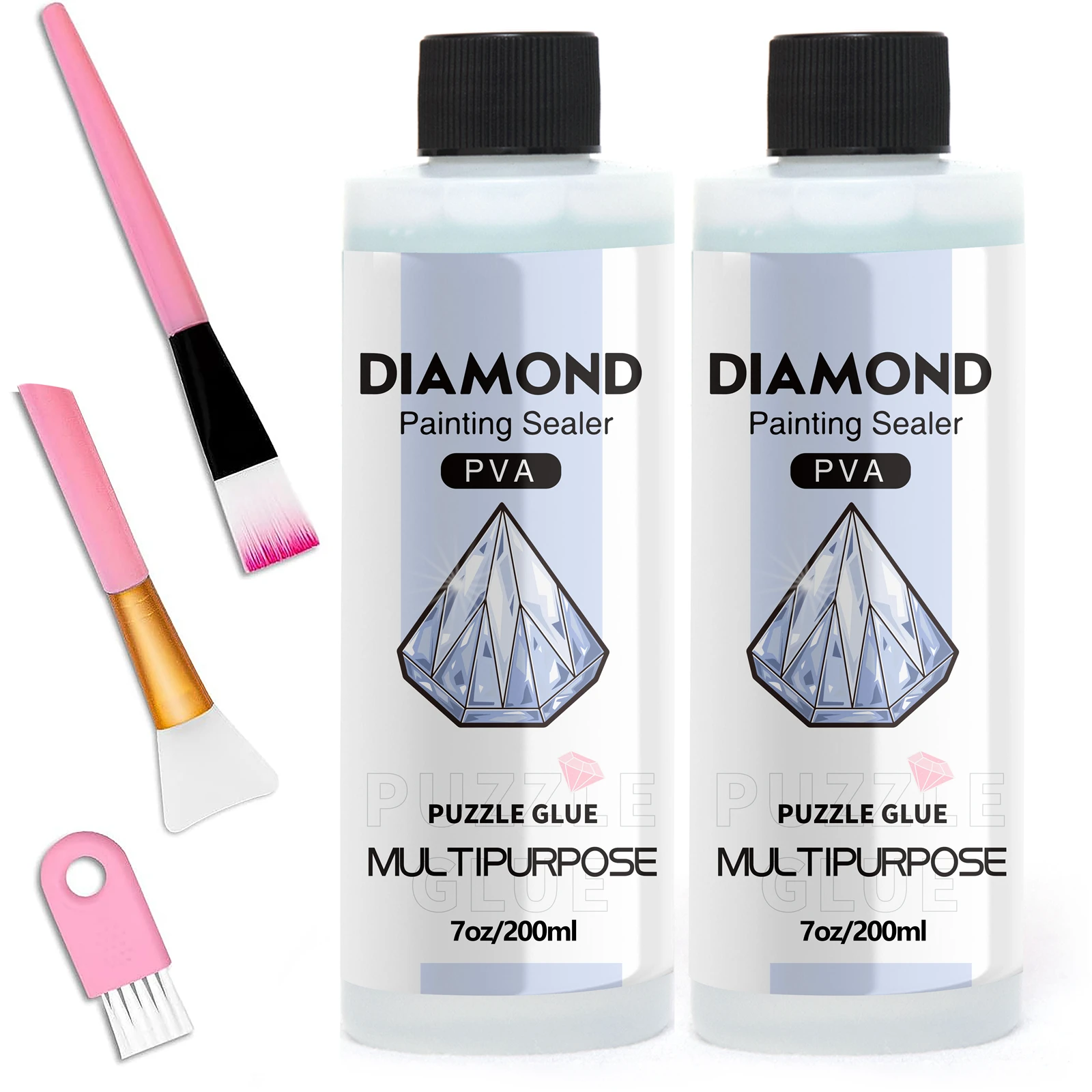 4-In-1 60ML/200ML  Diamond Painting Sealer with 3 Pcs Brush, 5D Diamond Painting Glue Accessories Permanent Hold & Shine Effect