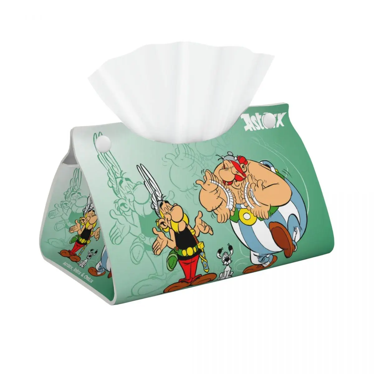 Custom Asterix And Obelix Adventure Comic Facial Tissue Box Cover Rectangular Dogmatix PU Leather Tissue Box Holder for Toilet