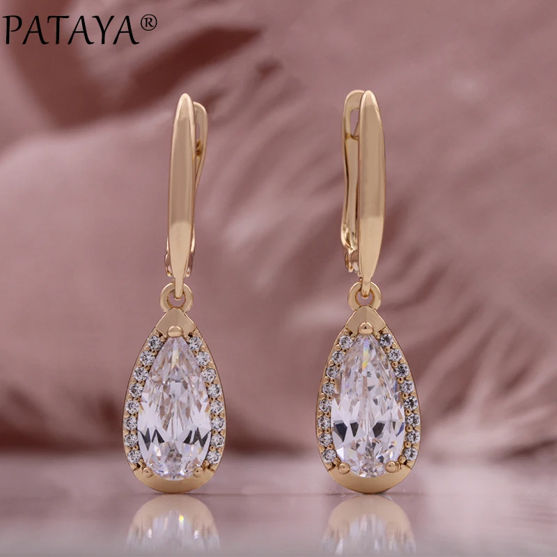 PATAYA 2024 New Champagne Gold Color Drop Earrings Pendant Necklace Rings Hollow Set Luxury Anniversary Gift Women Jewelry Set