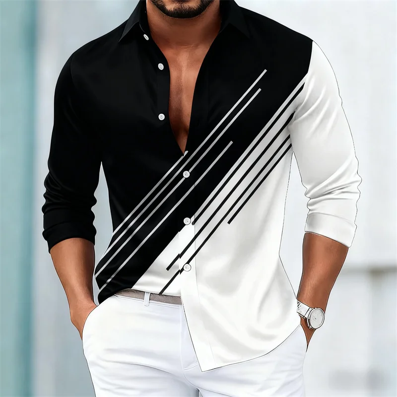 

Мужская стильная рубашка с длинными рукавами в контрастную полоску, повседневная рубашка приталенного кроя в европейском и американском стиле, в наличии 15 цветов