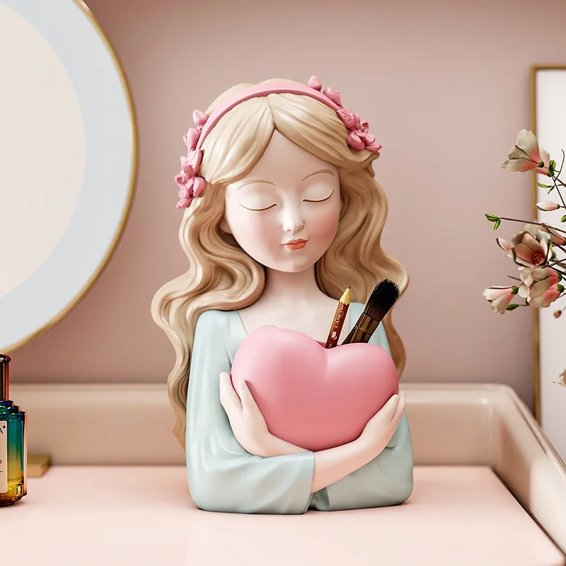Creative Loving Girl Dressing Table Storage Box Decorative Ornaments TV Cabinet Entrance Storage Tube Cream Style Birthday Gift