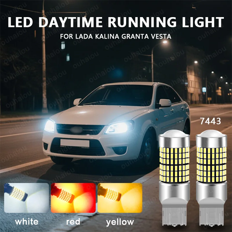 

2pcs LED Daytime Running Light DRL Bulb Lamp W21/5W 7443 T20 For Lada Kalina Granta Vesta