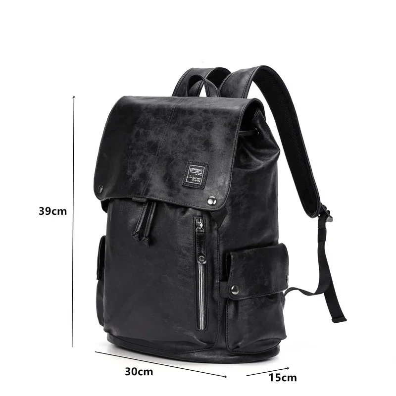 Fashion Student Schoolbag Computer Bag Men\'s Backpack PU Leather Backpacks Man High Capacity Travel Bag Softback Bookbag Male