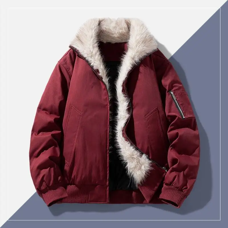 

Winter Men's Thick Warm Fur Collar Jacket Streetwear Outdoor Sports Windproof Loose Fit Casual Bread Padded Jacket And Coats