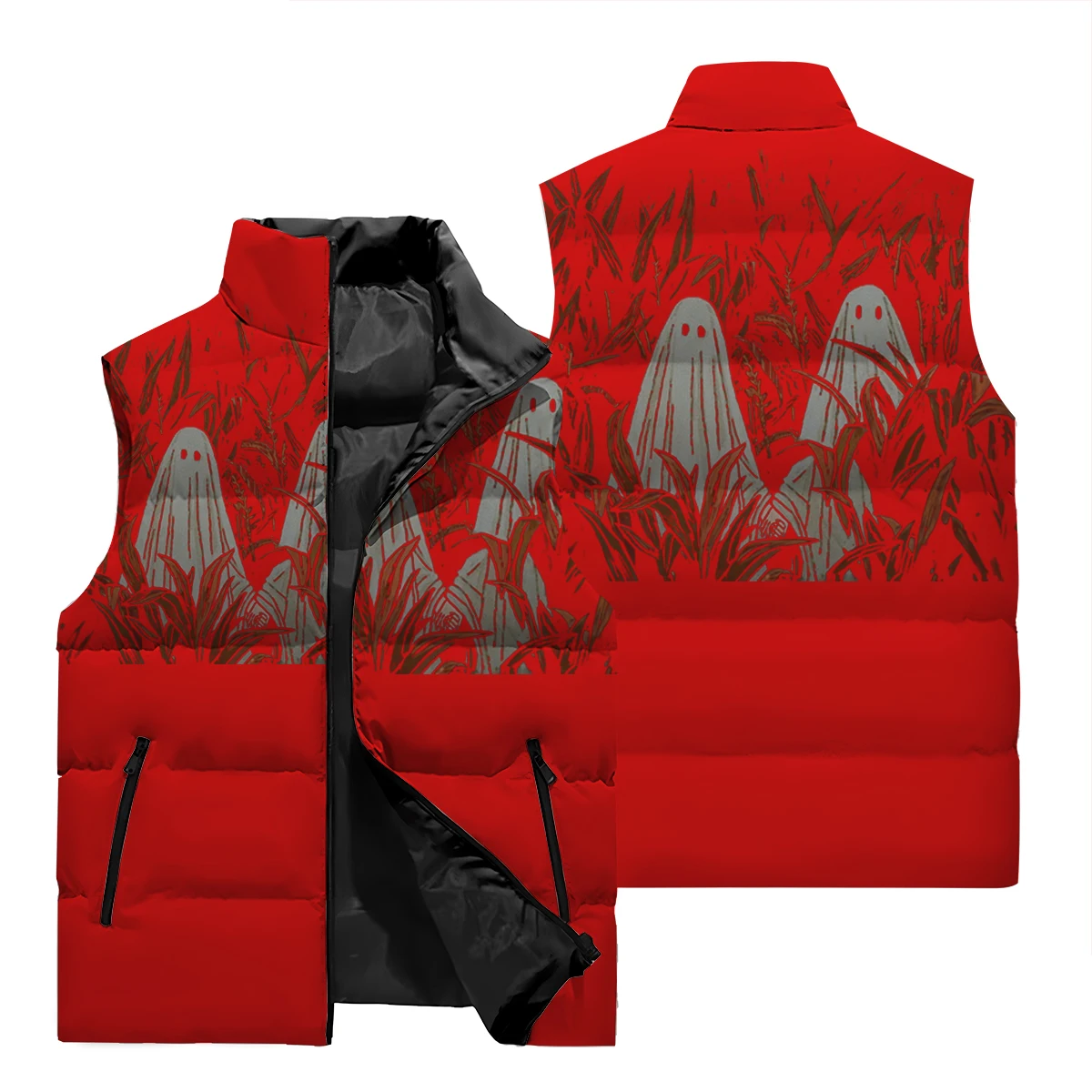 2024 Winter Fashion Clothing Pattern Warm Sleeveless Jacket Zipper Casual Print Winter Windproof Jacket Trend With Pockets