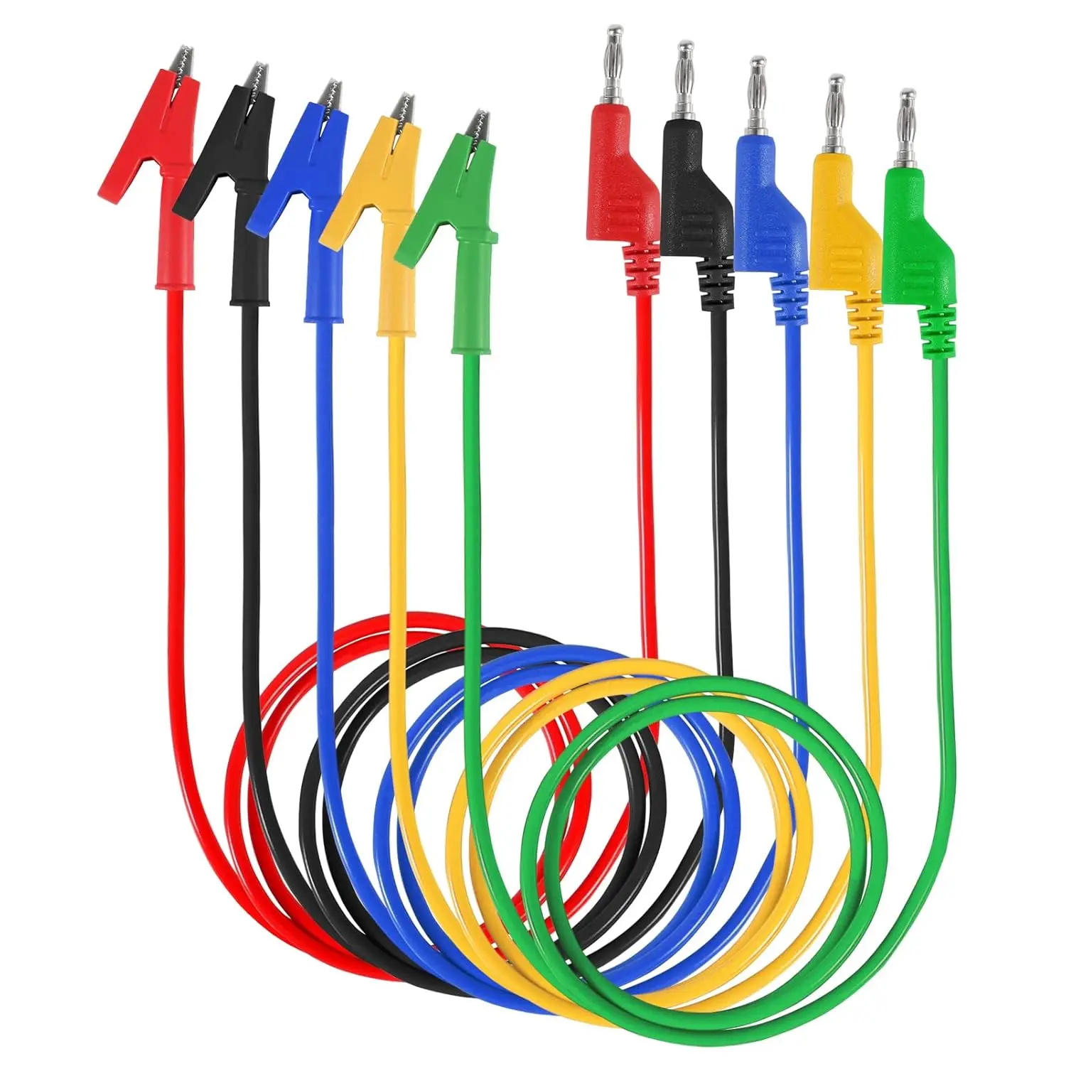 

5 шт. тестовые провода, штабелируемая вилка типа «банан» 4 мм, зажимы типа «крокодил», гибкий кабель, провод для электрического тестирования мультиметра