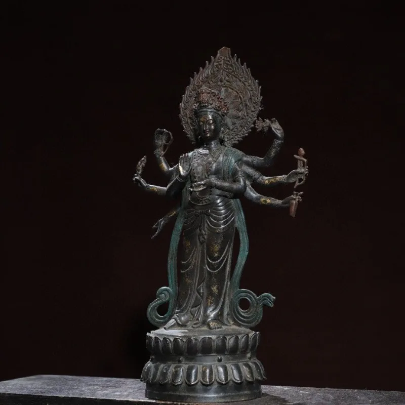 Hand-Cast Premium Copper Eight-Armed Guanyin Statue - 15.4