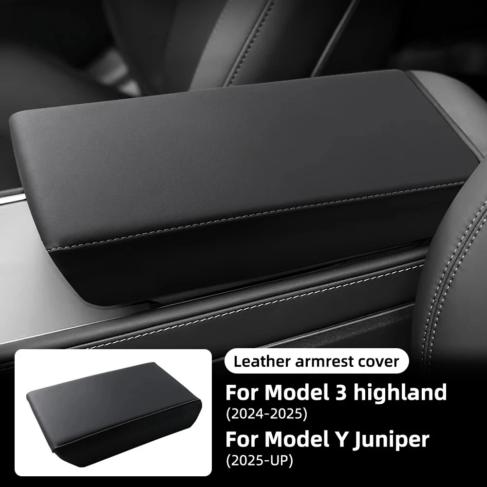 

Leather Armrest Box Protective Cover For Tesla Model 3 Model Y 2017-2023 Highland 2024 Juniper 2025 Arm Rest Lid Accessories