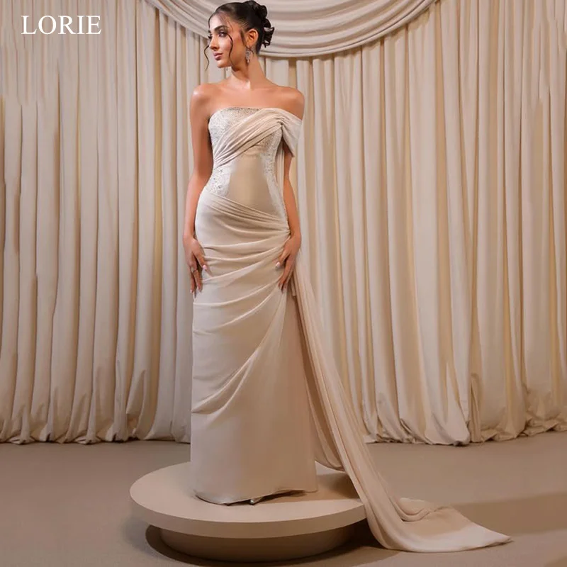 LORIE-vestidos de fiesta de satén rectos, elegantes, con cintas y pliegues, vestido de fiesta de noche con cordones, largo hasta el suelo, personalizado