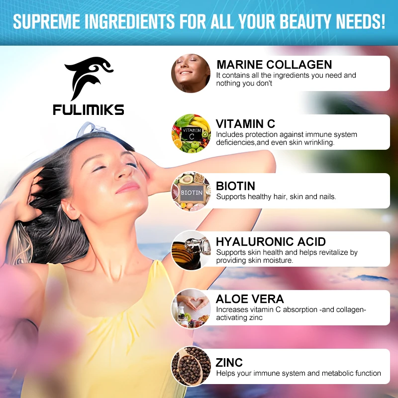 マリンコラーゲンカプセル – 加水分解マリンコラーゲン、ヒアルロン酸、ビタミンC – 肌、髪、爪、アンチエイジングサプリメント