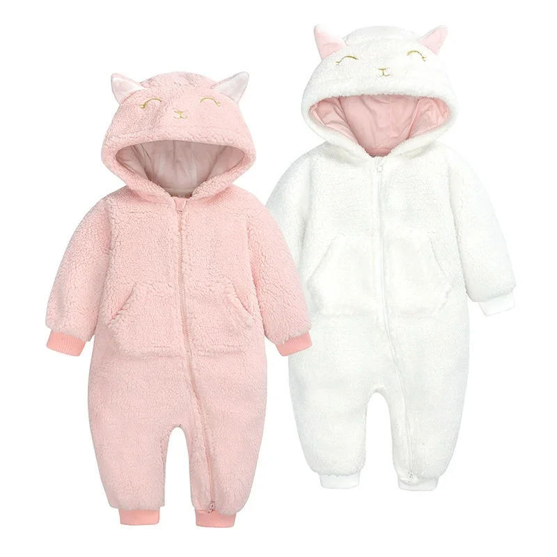 Newborn Baby Flannel Rompers Soft Warm Autumn Winter Bodysuit for Boys & Girls Cartoon Print Jumpsuit 0-19M Newborn Baby Clothes