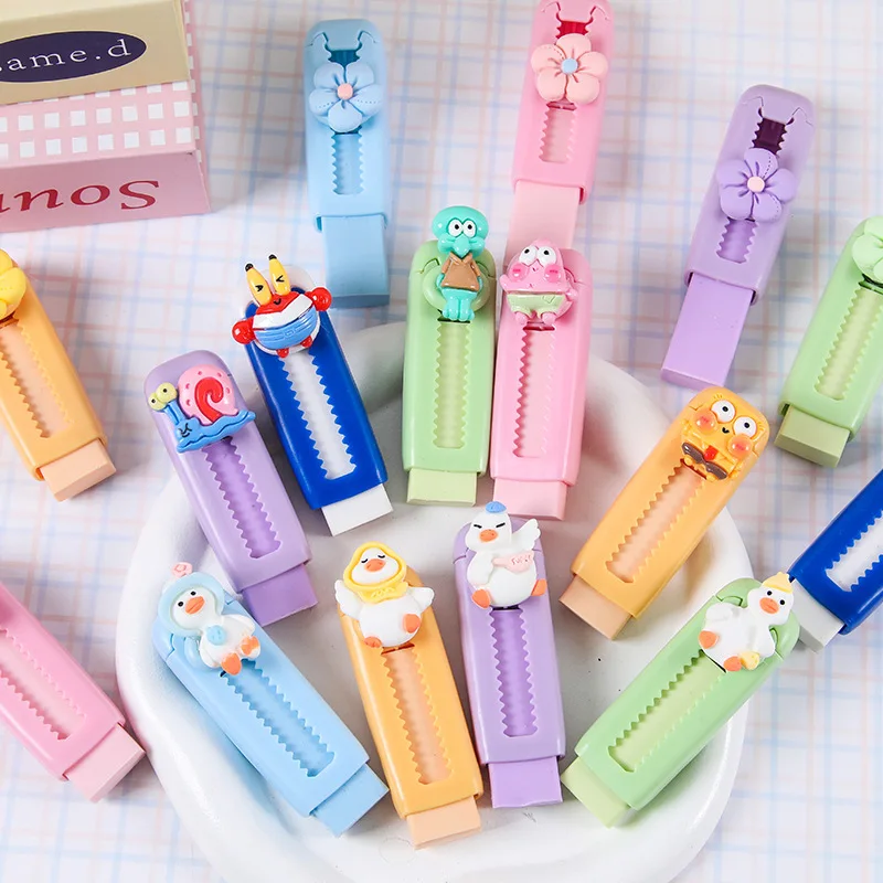 Cartoon Push Pull Eraser Creative Cute Tecarlescopic Eraser Elementary School Art Drawing Writing Error Correction Pencil Eraser