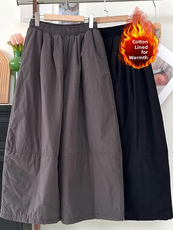 

Новинка 2025 года, зимние женские свободные хлопковые повседневные брюки с высокой талией и воздушным шаром, универсальные утягивающие широкие хлопковые брюки больших размеров