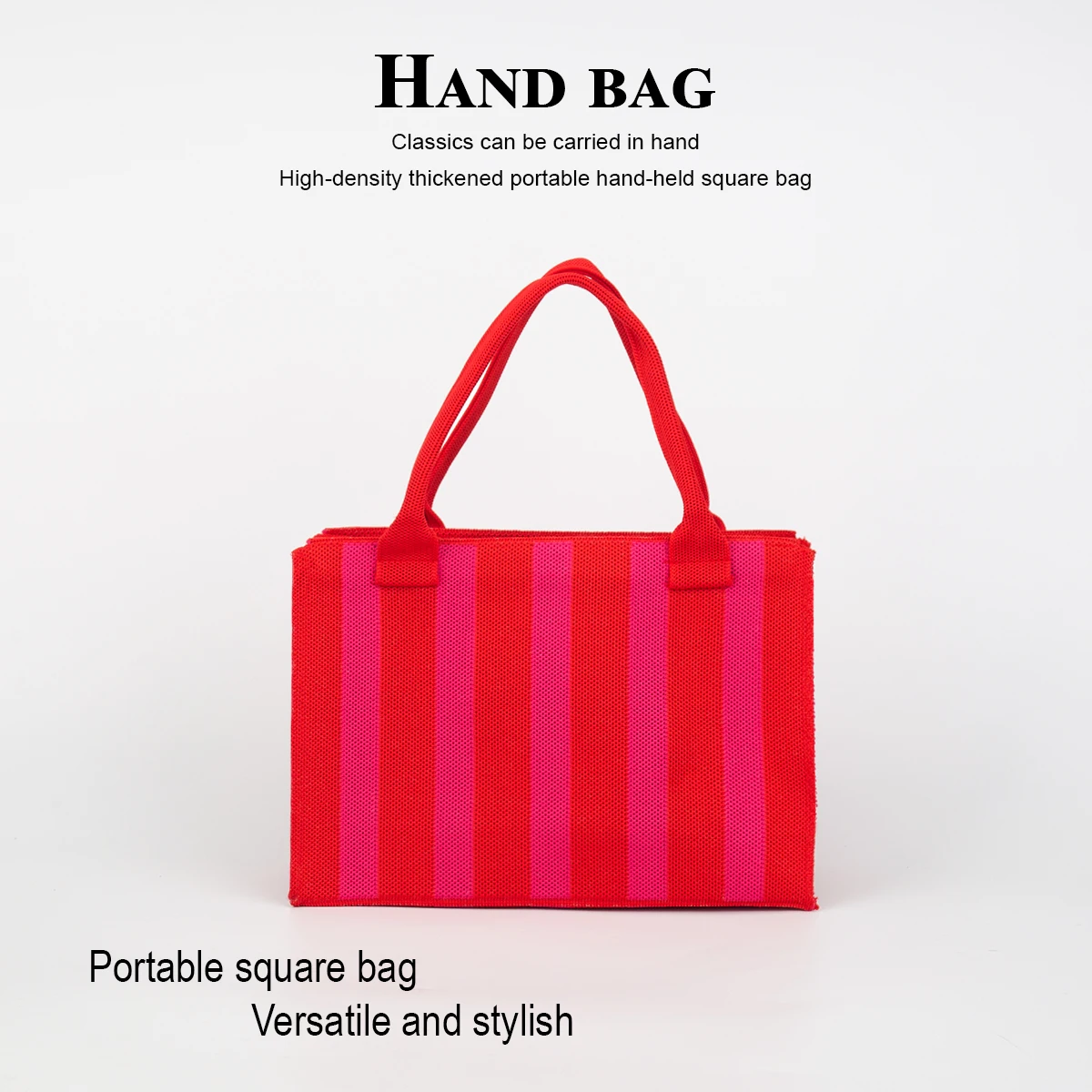 Classic and Stylish Wide-Striped Handbag, Smooth Zipper Closure, Large Capacity Can Hold Phone, Wallet, Lipstick, Cosmetics, Capsule Umbrella, Suitable for Daily Outings, Commuting to Work, School, Can Be Used in All Seasons, Breathable and Durable Knitted Fabric