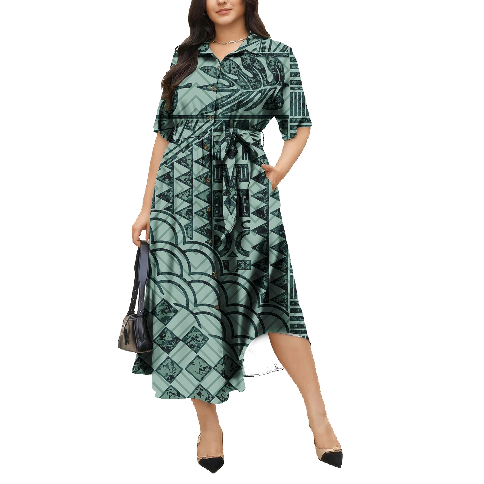 Latest Design Custom Island Fashion Hawaiian Print Short Sleeve Shirt Maxi Dress Print On Demand Polynesian Plus Size Dresse