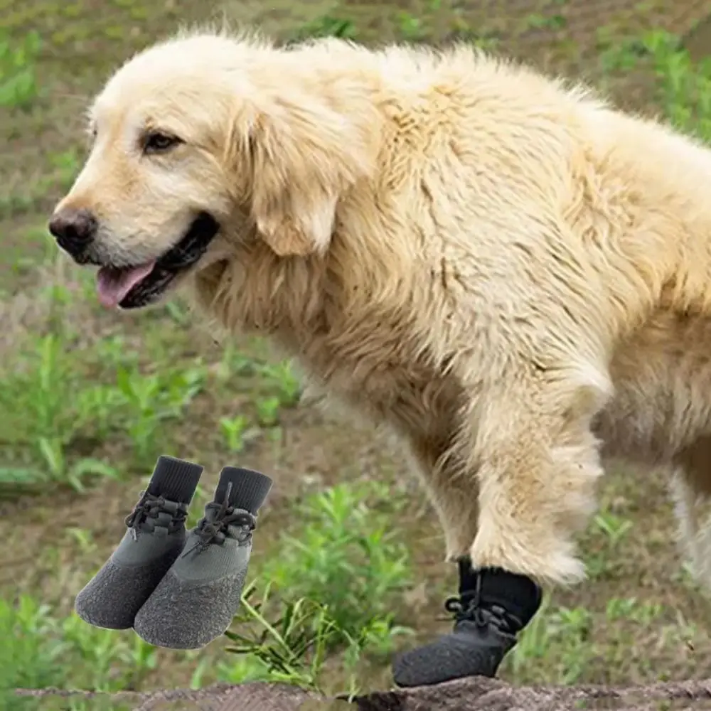 

4 шт./компл., нескользящие нескользящие носки для собак, ботинки, дышащие мягкие спортивные ботинки для щенков с регулируемыми ремнями, износостойкие