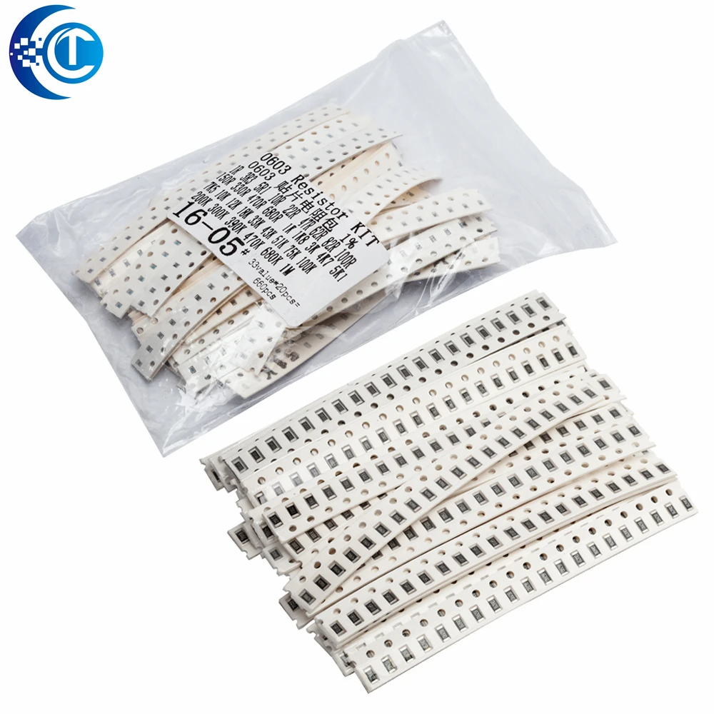 0603 0805 1206  SMD Resistor Kit Assorted Kit 1ohm-1M ohm 1% 33valuesX 20pcs=660pcs Sample Kit