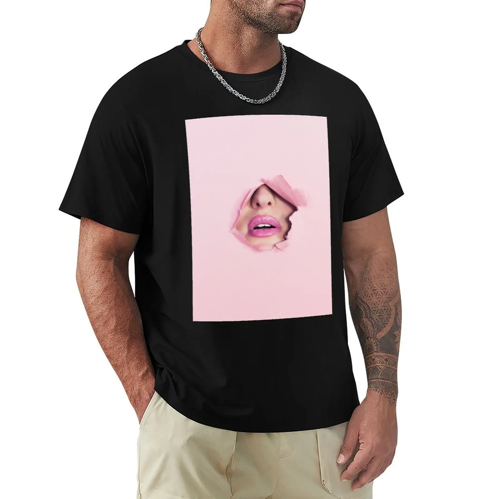 Pink lips T-Shirt street wear boys whites t shirts for men graphic