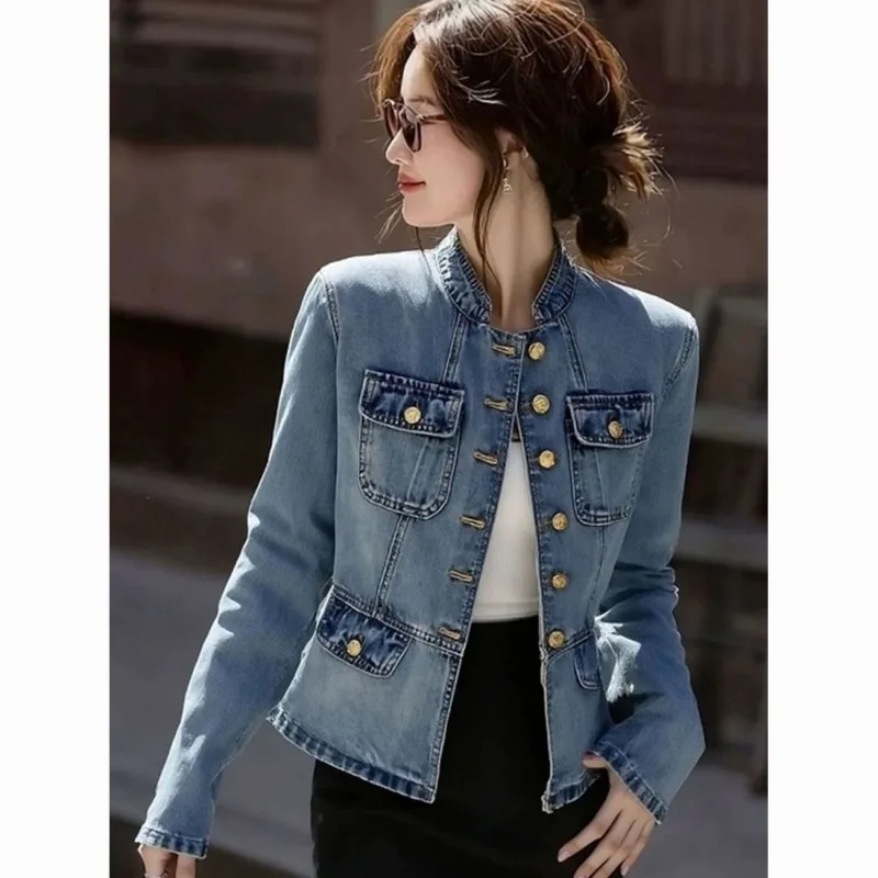 2026 Autumn Winter Unique and Beautiful Top, High-end Niche Non-collision Style, Cool and Sa Korean Xiaoxiang Blue Denim Jacket