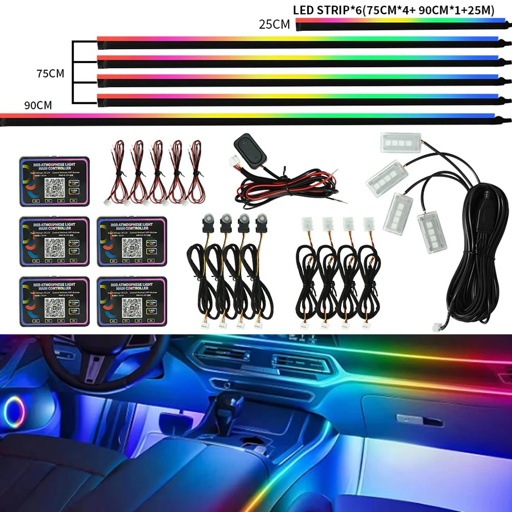 

Atmosphere Lamp 12V Led Car Ambient Lights 64 Color RGB Symphony Car Interior Rainbow Streamer Acrylic Strip Light APP Control