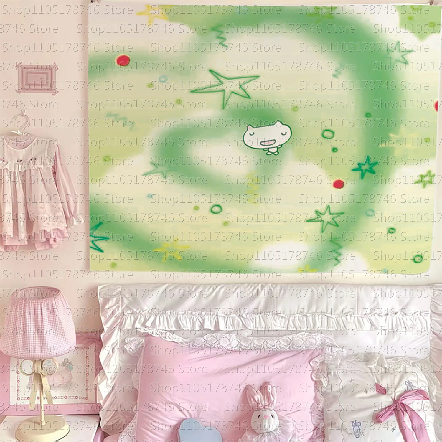 1pc Cartoon cute heart tapestry student dormitory background wall wallpaper rental house decoration fabric room background cloth