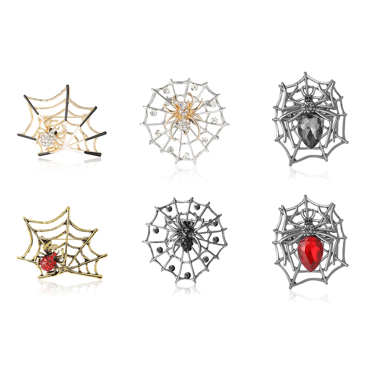 Vintage Crystal Spider Web Brooches for Women Unisex Halloween Insect Pins Multi-color Available Party Accessories Gifts