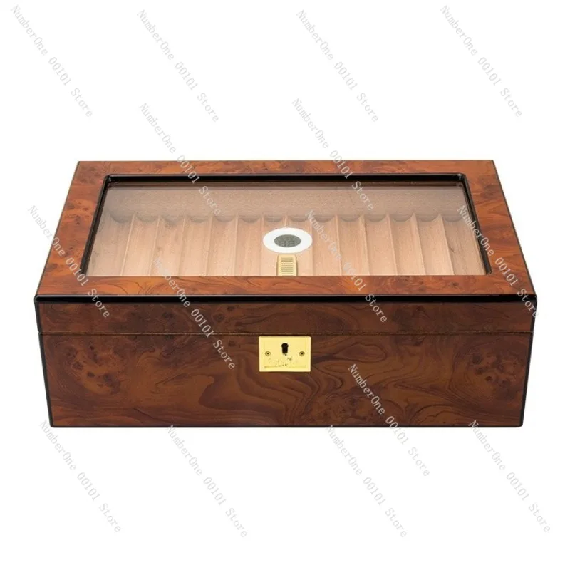 Large Capacity Cedar Wood Cigar Humidor Box Double Layer Storage Case Piano Lacquer Finish Hygrometer Humidifier Luxury Cigar