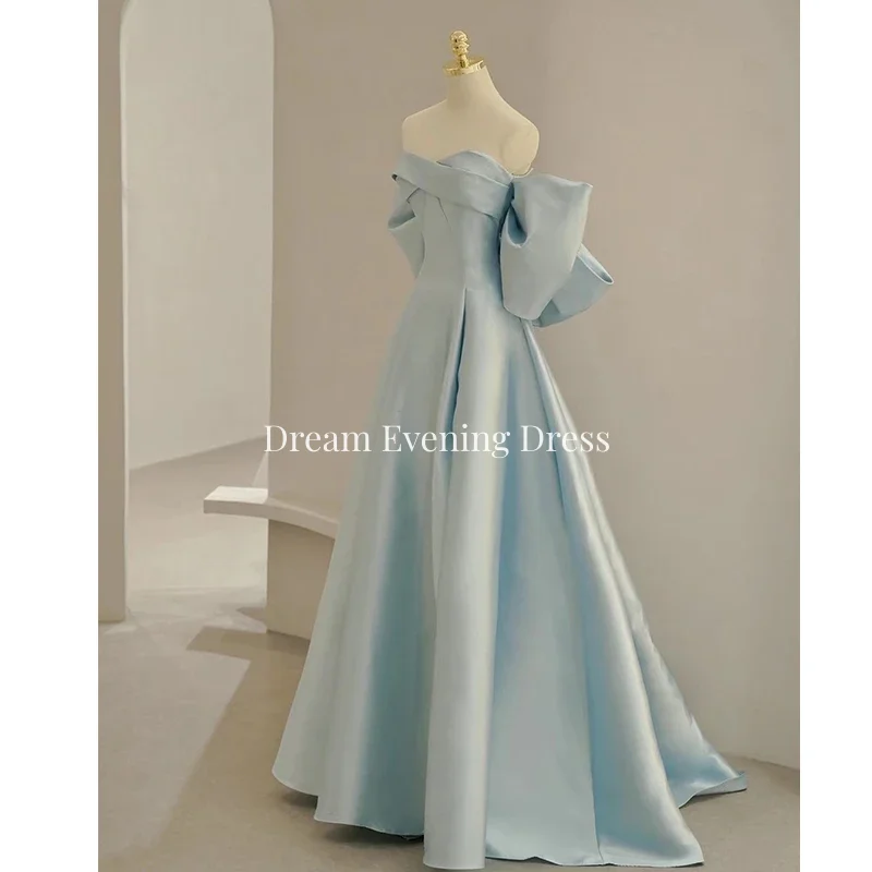 Charming Light Blue One Shoulder Back Big Bow Ball Dress A-line Sexy Backless Evening Dress Formal Gowns Vestidos For Women