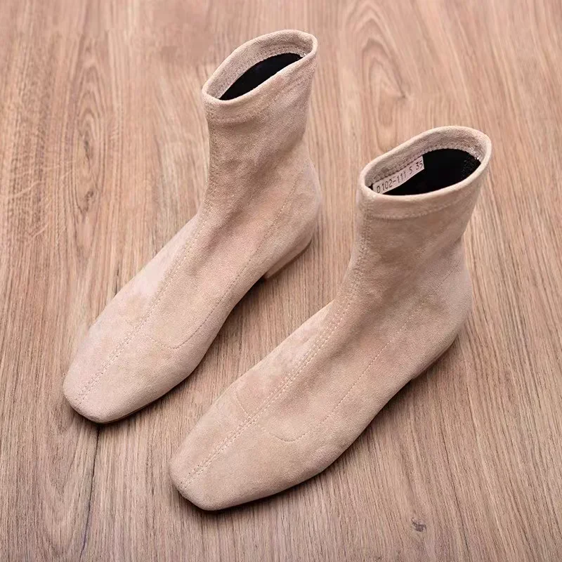 Flats Ankle Boots Suede Warm Women Shoes Winter Brand Square Toe Casual Chelsea 2025 Trend Low Heels Snow Boots Mujer Zapatos