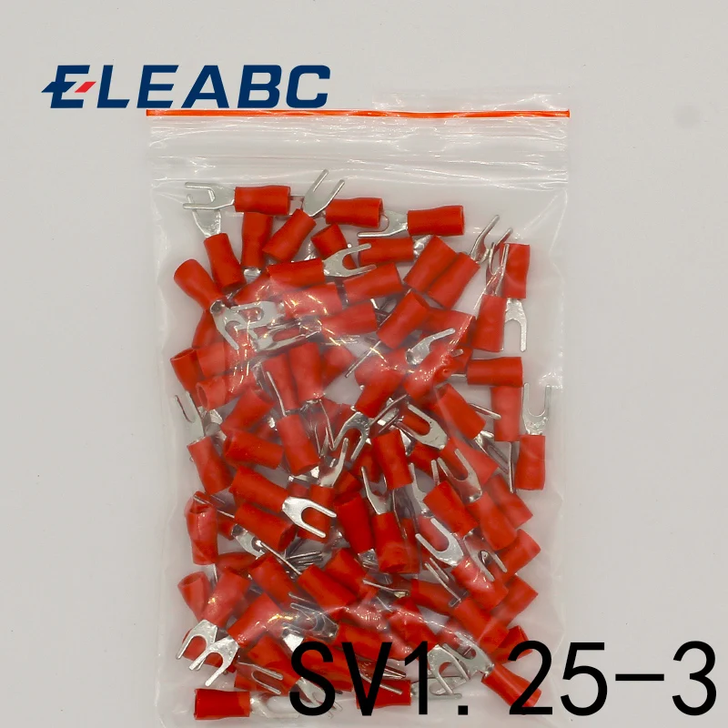 SV1.25-3 Red Furcate Terminal Cable Wire Connector Insulated Wiring Terminals electrical Lug crimp terminal 100PCS SV1-3 SV