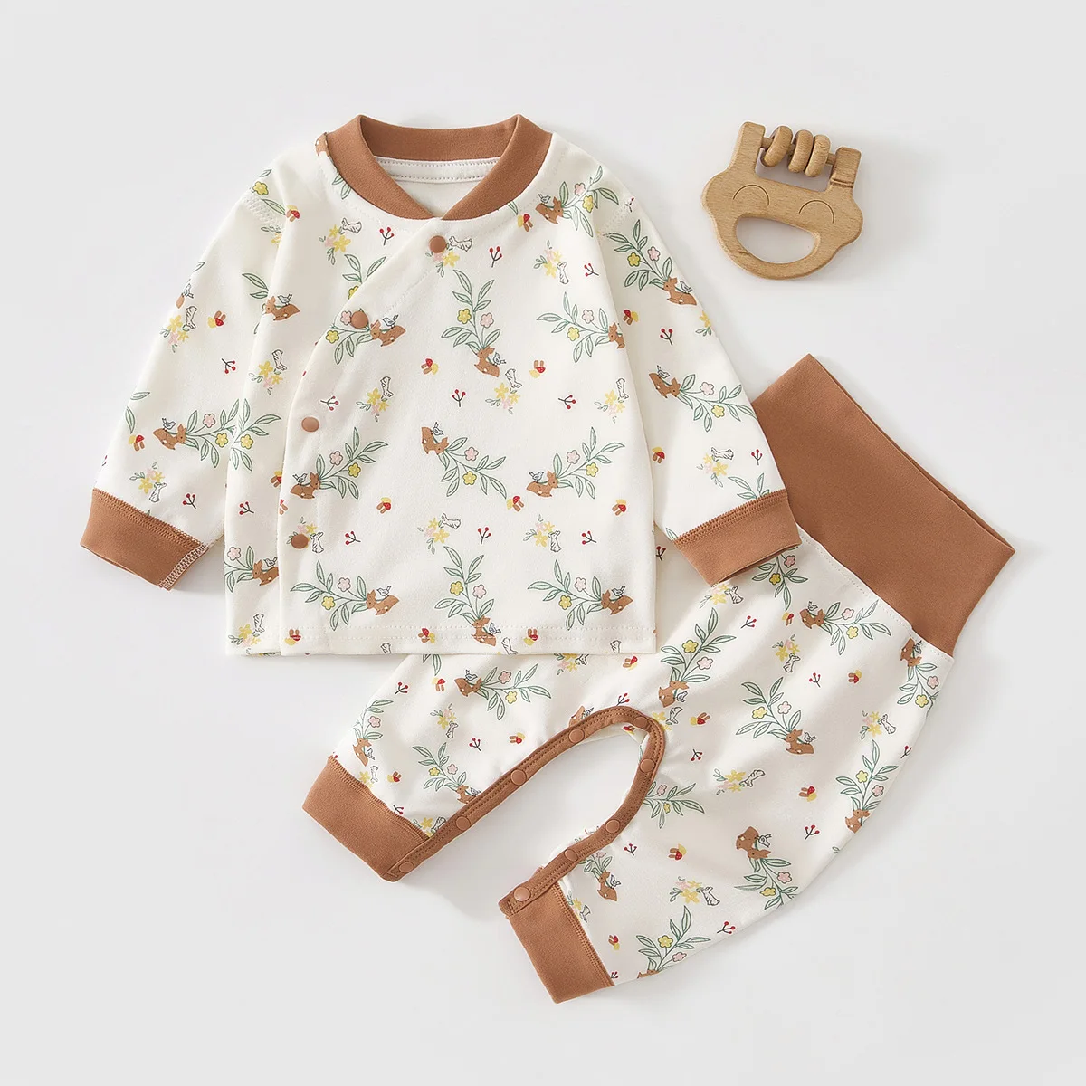 Autumn Baby Warm Underwear Set Winter Base Long Sleeve Pants 2-piece Set Newborn Flower Printed Pajamas