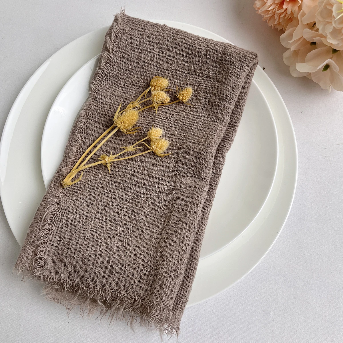 

6pcs 32x32cm Cappuccino Rustic Cloth Wedding Napkins,Cotton Gauze Tea Towels, Retro Burrs Birthday Party Table Decor Cheesecloth