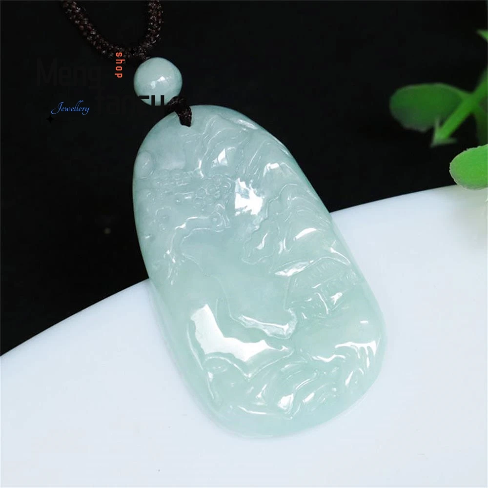 Natural Myanmar A-goods Jadeite Exquisite Elegant Simple High-grade Pendant Shan Shui Plaque Jade Luxury Quality Fashion Jewelry
