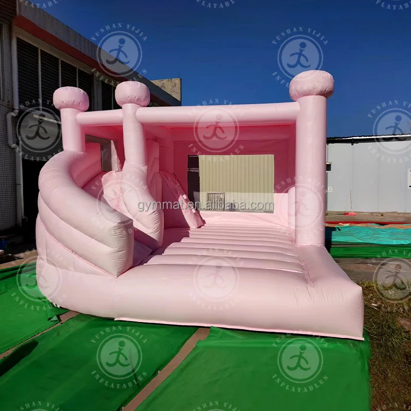 Plain Pink Combo Inflatable Jumping Castle With Slide Air Blow Up Bounce House With Splash Pool & Ball Pit For Party Wedding