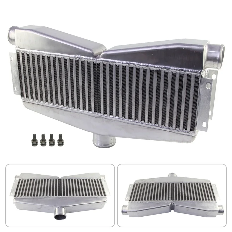 Universal Twin Turbo Intercooler Bar & Plate Custom (2 In / 1 Out) 400-800HP Black/Silver