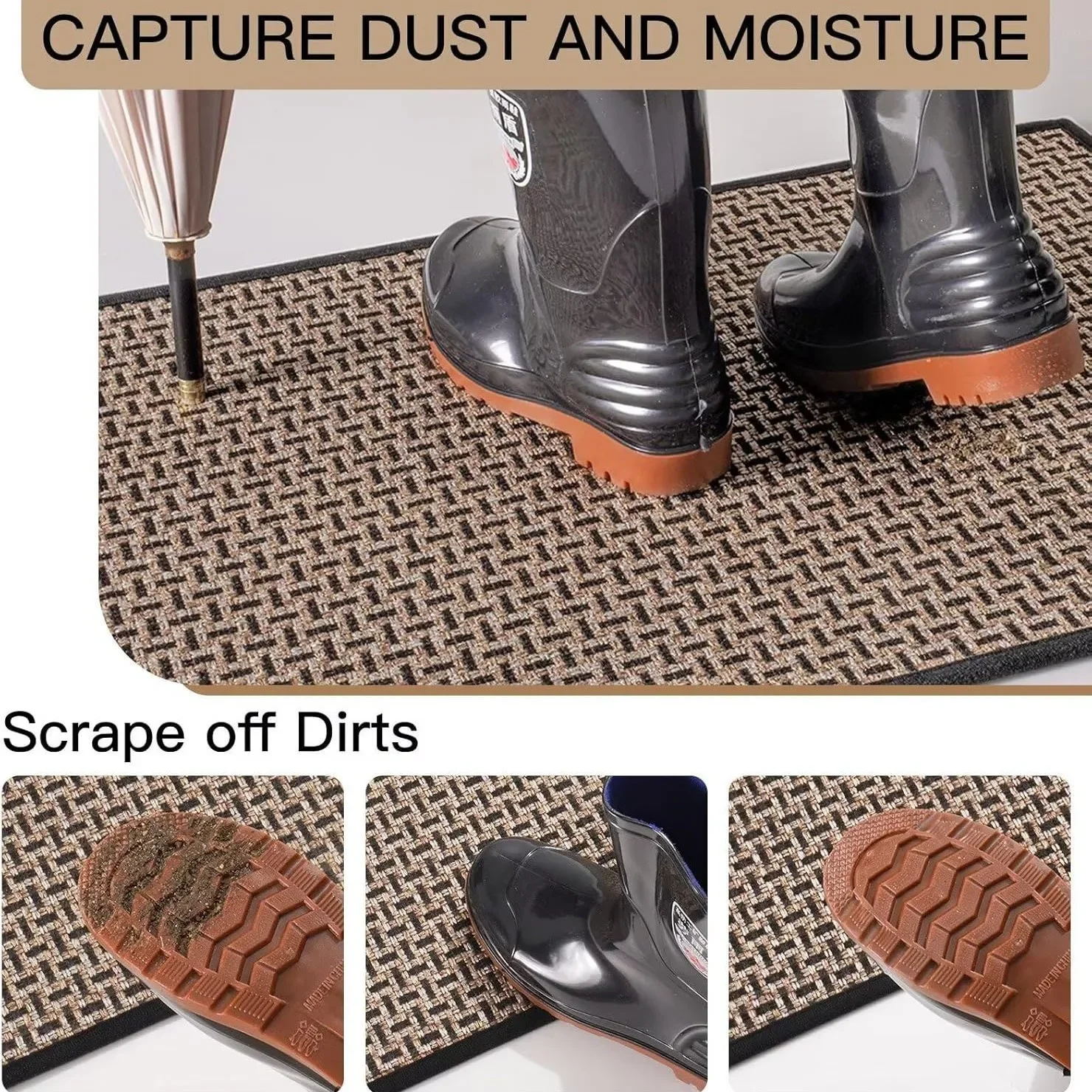 Polyester Woven Geometric Doormat, Outdoor Entrance Rug, Dirt Dust Trapper Water Absorbent, Wear Resistant for Porch Doorway