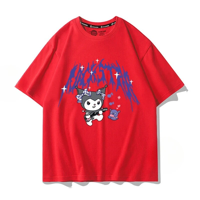 Red Kuromi Co Branded Pure Cotton Printed Parent-child Outfit Children's Women T-shirt Summer New Fashion Trend Casual T-shirt