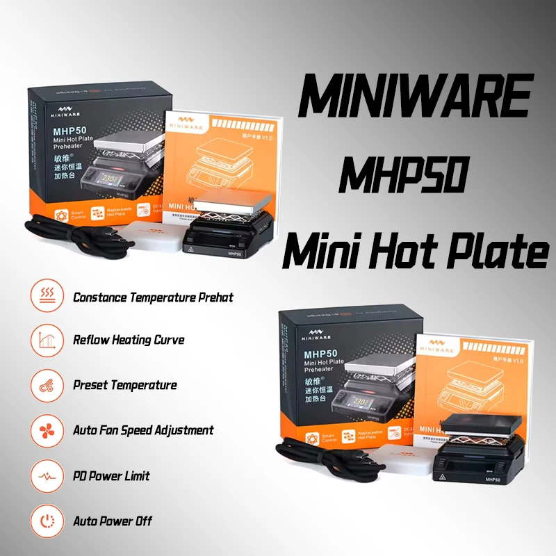 MINIWARE MHP50 Mini Hot Plate Preheater 350 ℃ Intelligent Constant Temperature Heating Platform DC/PD3.1 Welding Tool Kit