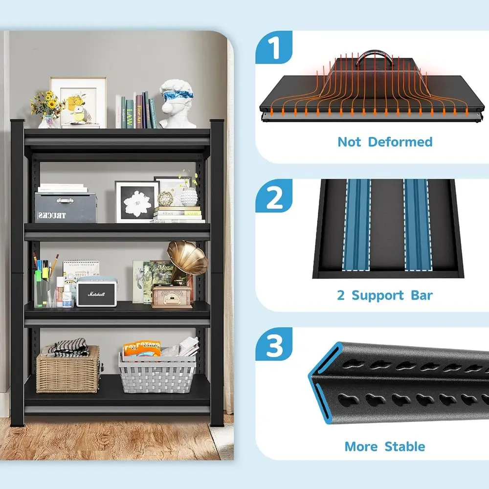 Estantería de acero de 36 niveles de grado industrial, estante de almacenamiento ajustable de 4 niveles, capacidad de 1400 libras, negro