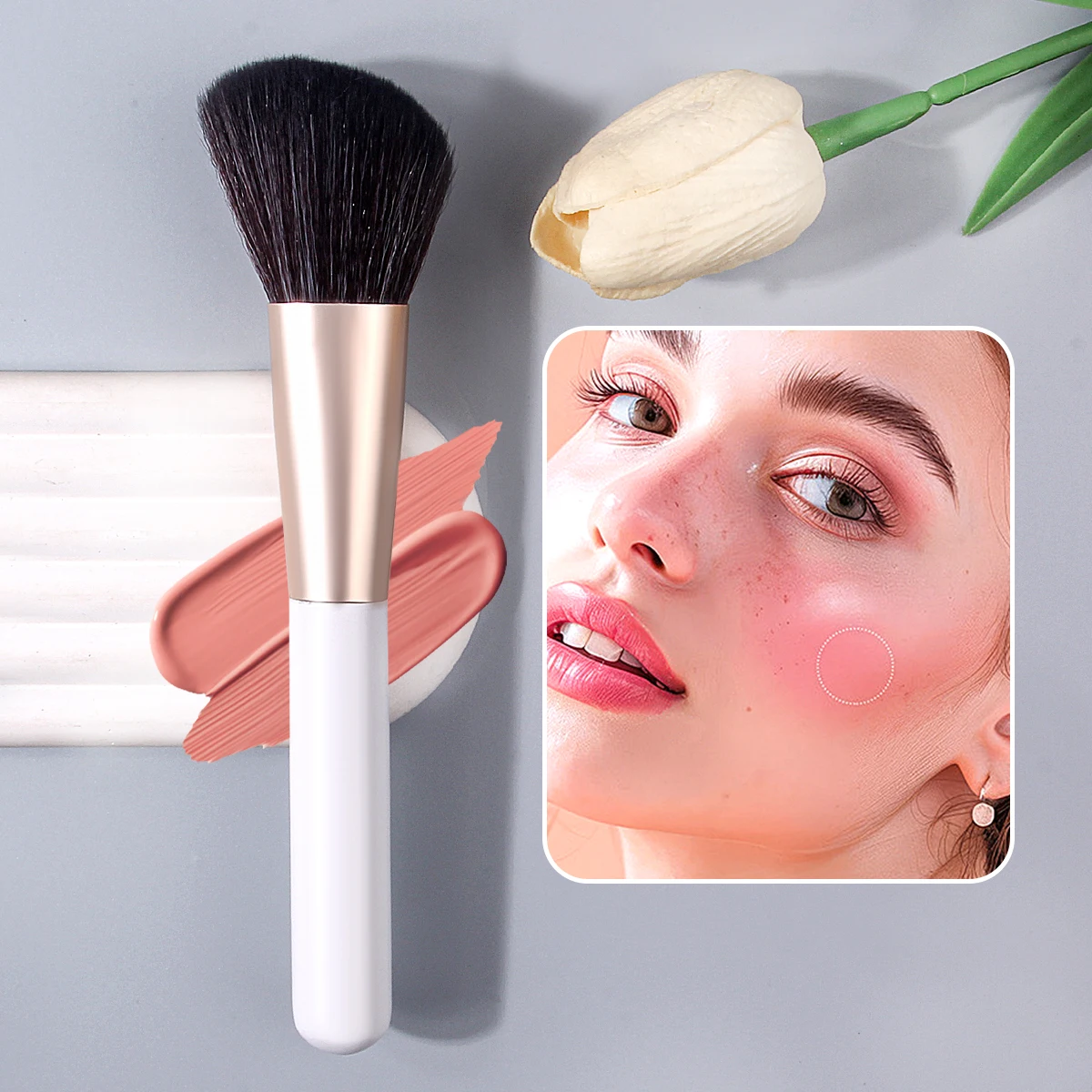 1 peça de pincel de maquiagem de alta qualidade, macio e angular, blush, pó e contorno multifuncional ferramenta de beleza facial