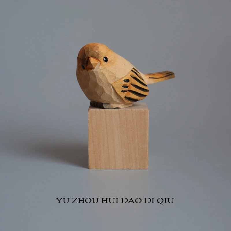 Raise a Sparrow Titmouse Wood Carving Solid Wood Home Decoration Holiday Gift for Friends