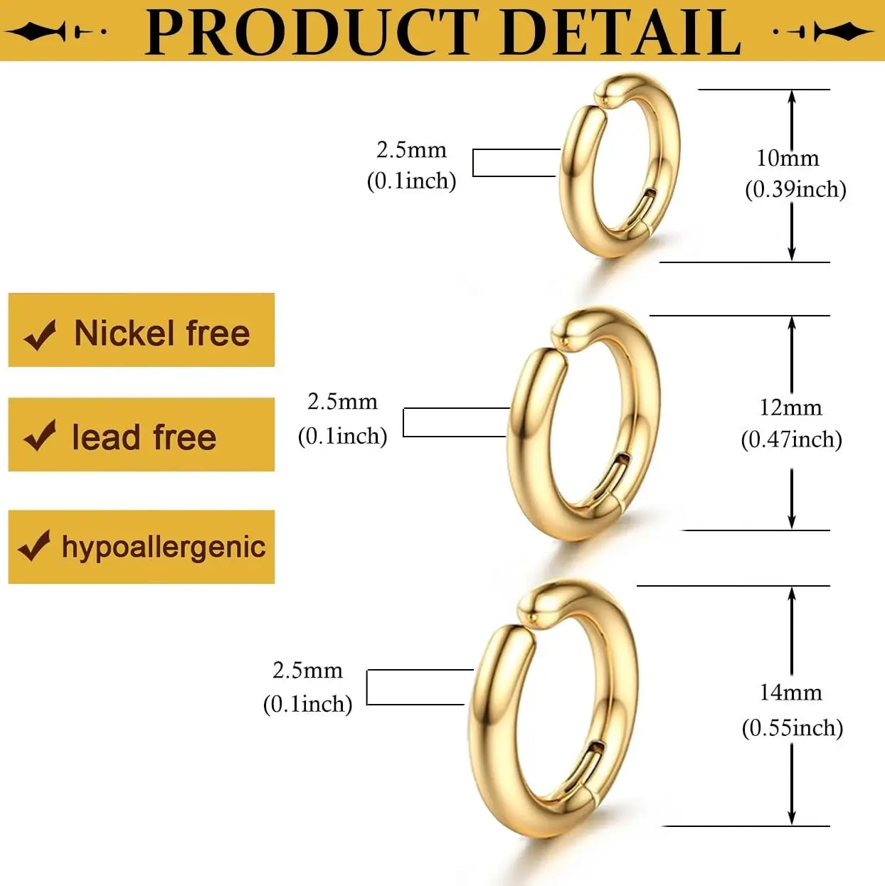 Clip On Huggie Earrings Unisex Hypoallergenic Small Hoop Earrings,Non Pierced Conch Daith Helix Rook Tragus Cartilage Earrings
