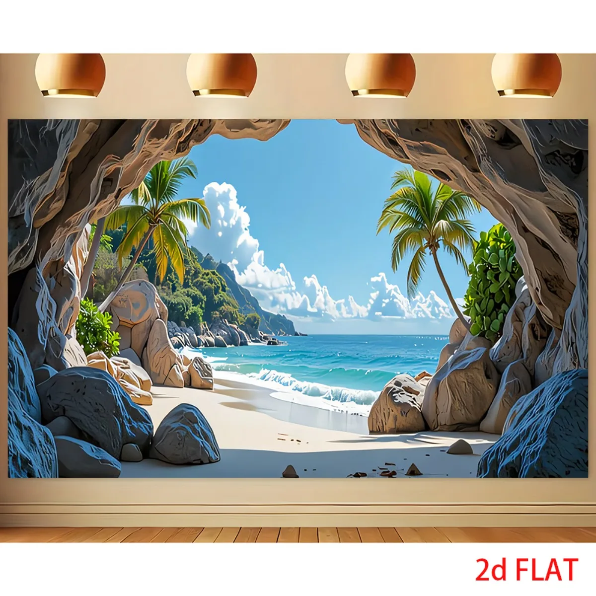 Tropical Beach Cave Ocean View Tapestry Paradise Island Scenery Wall Art Summer Vacation Vibes for Living Room BedroomRelaxation
