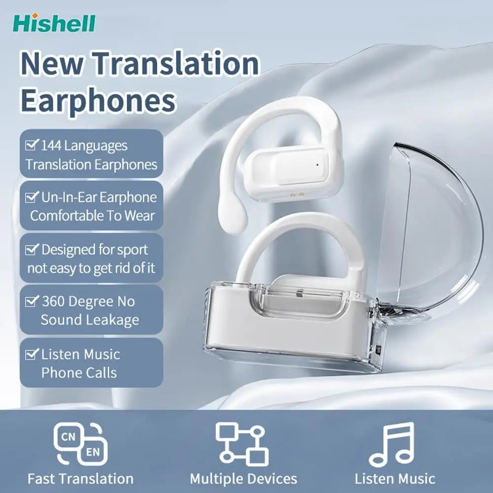 BL02 Language Translation Earbuds with APP Real-time Two-Way Earphones 144 Languages Online Touch Open Voice Ear Hook Headphones