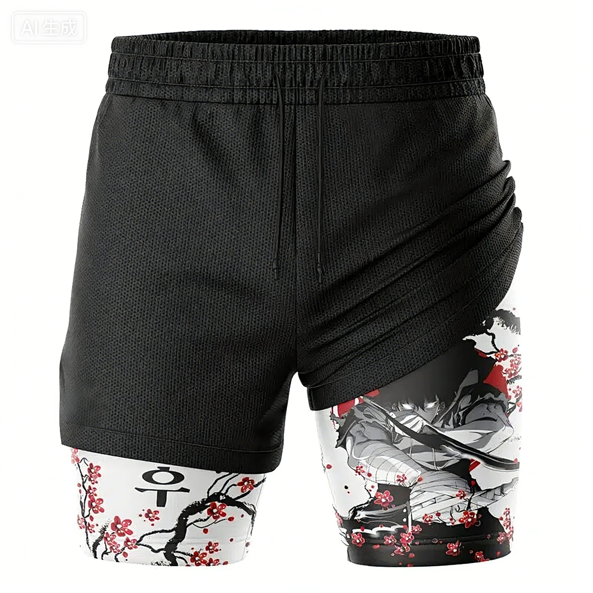 Men's Double-layer Quick-dry Shorts, Fake Two-piece Set, Suitable for Sports and Fitness, Beach Pants