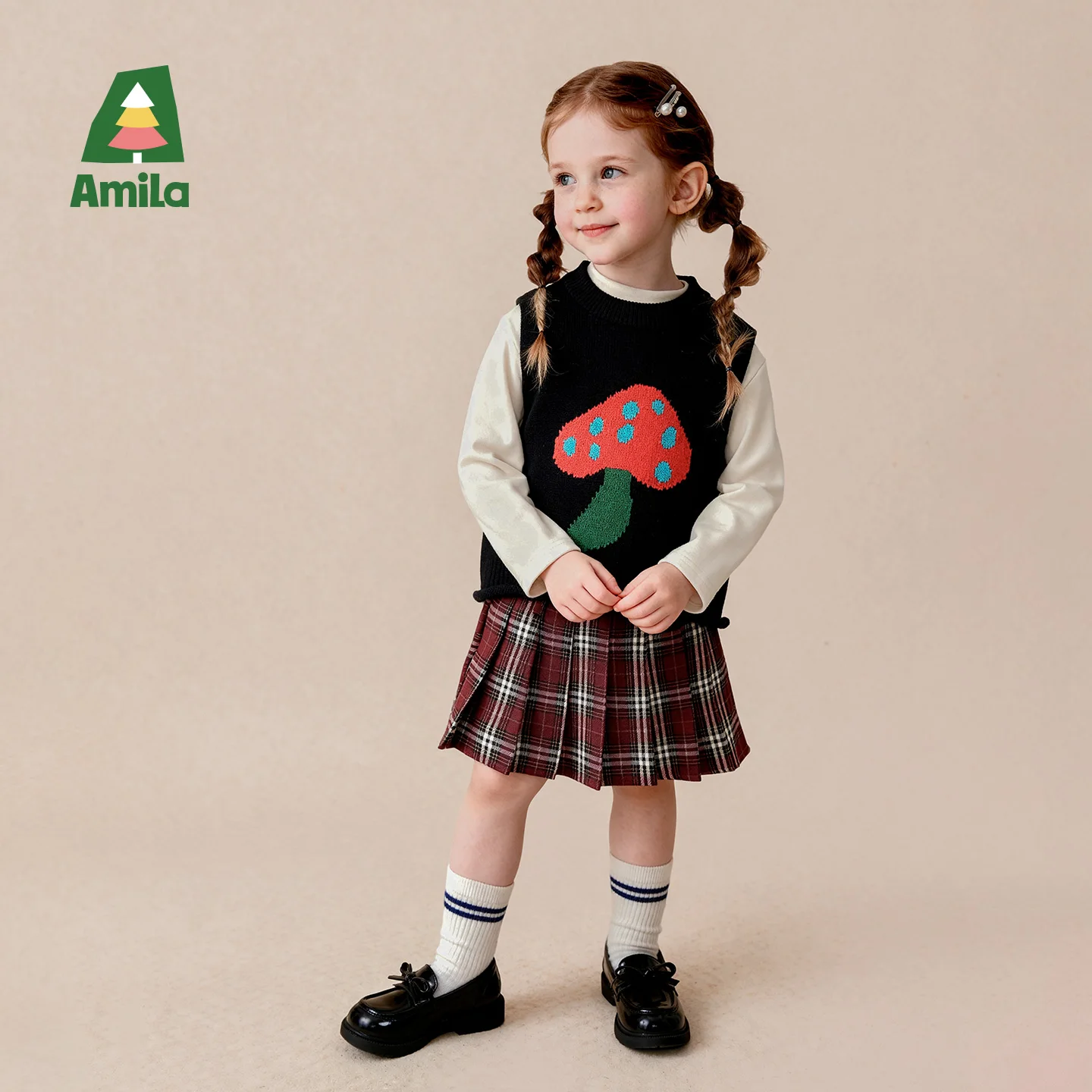 Amila 2026 Осенний Новый Детский Свитер-Жилет с Креативным Милым Узором, Унисекс для Мальчиков и Девочек, Винтажный Вязаный Модный Повседневный Топ Без Рукавов