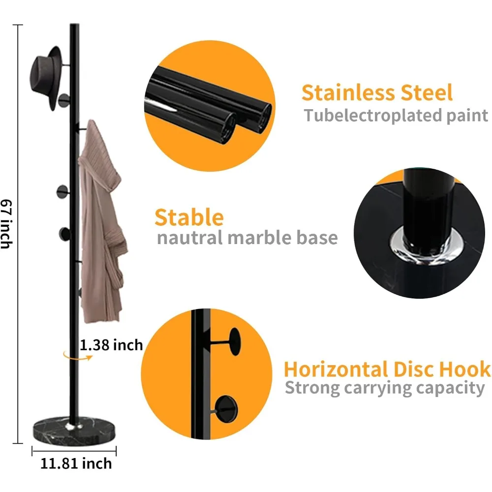 رف معطف معدني قائم بذاته مع قاعدة من الرخام الطبيعي، شماعة قوية على شكل شجرة للقبعات والمعاطف عند المدخل