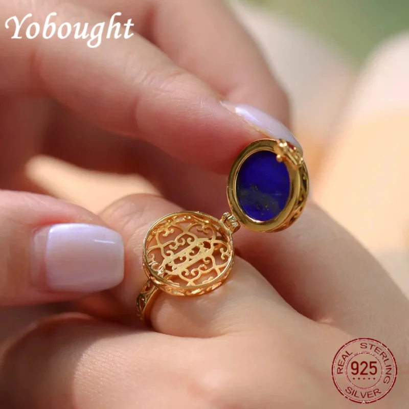 

New 925 silver inlaid with natural lapis lazuli for opening lucky rings/pendants, retro French luxury party jewelry for women