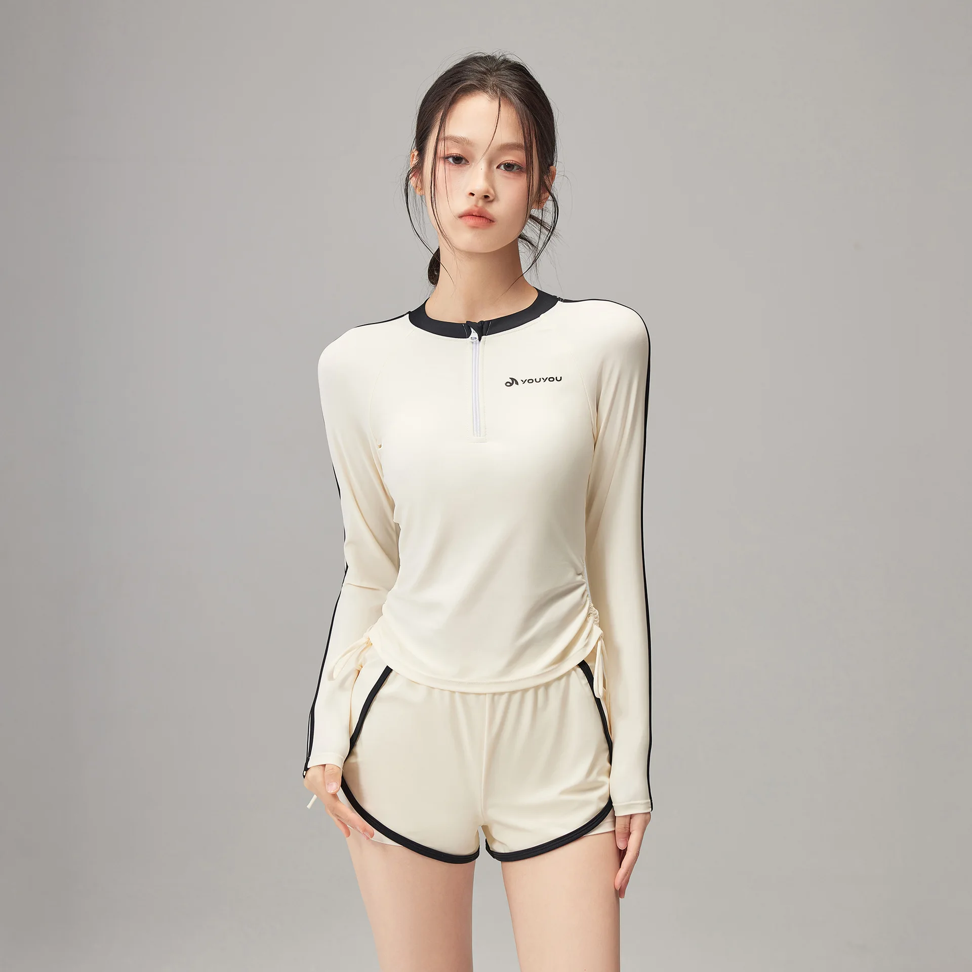 Women 2Pieces Outdoor WaterProof Surfing Beach Swim Shirt+Trunks Sun Protection Long Sleeve Quick-Dry Bathing Push Up SwimWear